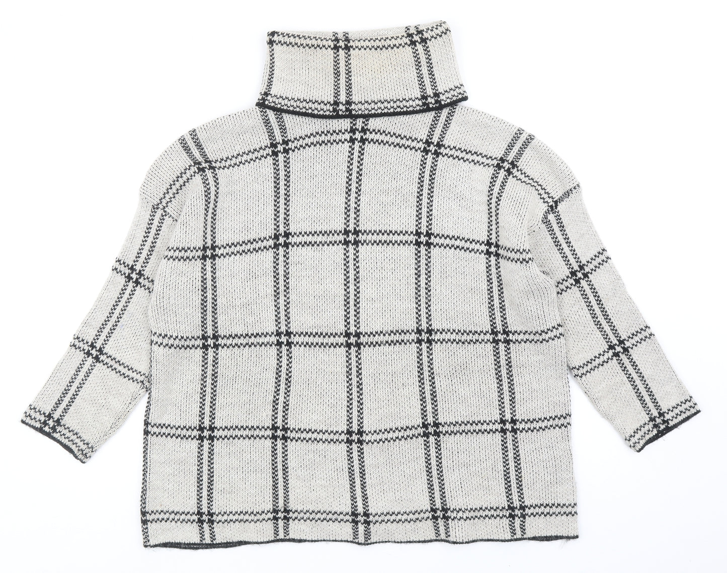 Boohoo Womens Grey Roll Neck Plaid Acrylic Pullover Jumper Size S