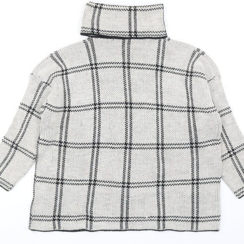 Boohoo Womens Grey Roll Neck Plaid Acrylic Pullover Jumper Size S