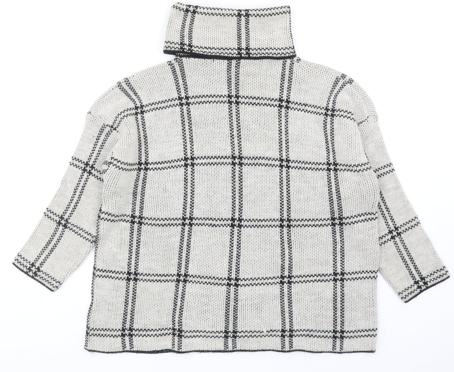 Boohoo Womens Grey Roll Neck Plaid Acrylic Pullover Jumper Size S