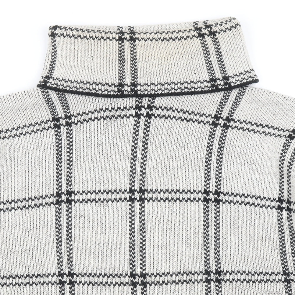 Boohoo Womens Grey Roll Neck Plaid Acrylic Pullover Jumper Size S