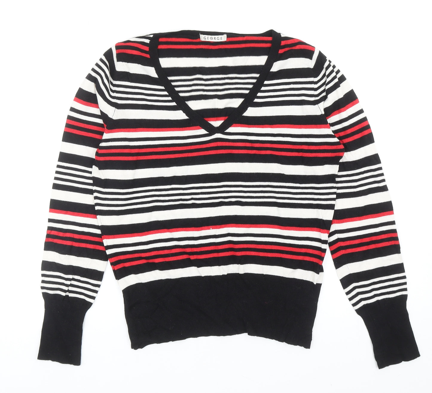 George Womens Multicoloured V-Neck Striped Viscose Pullover Jumper Size 16
