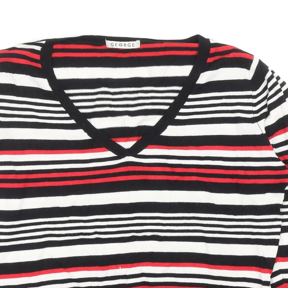 George Womens Multicoloured V-Neck Striped Viscose Pullover Jumper Size 16