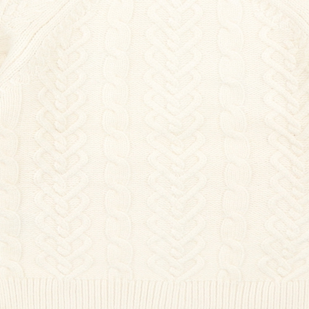 Marks and Spencer Girls Ivory Round Neck Geometric Acrylic Cardigan Jumper Size 3-4 Years Button - Cherry Pattern