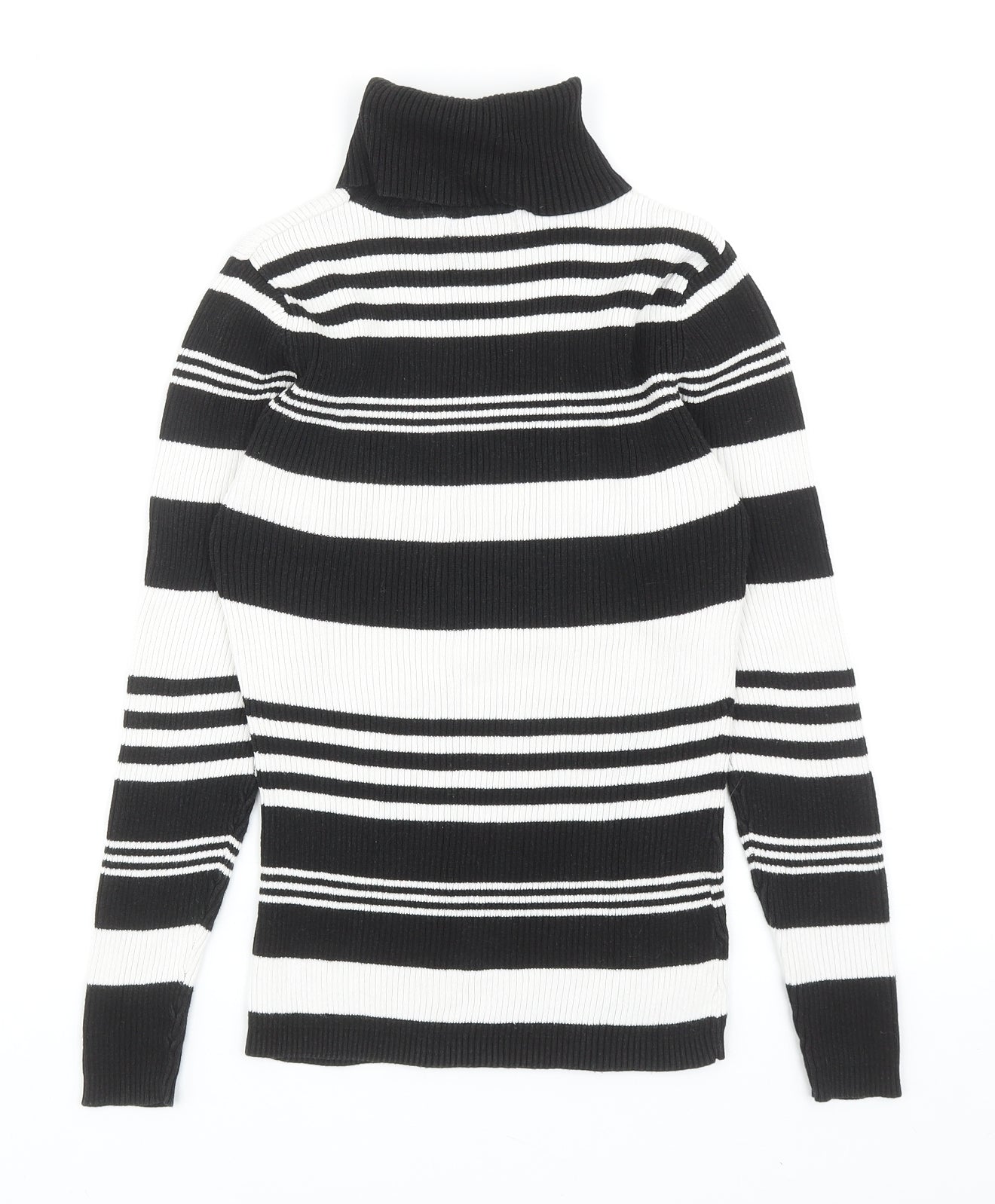 Papaya Womens Black Roll Neck Striped Cotton Pullover Jumper Size 10