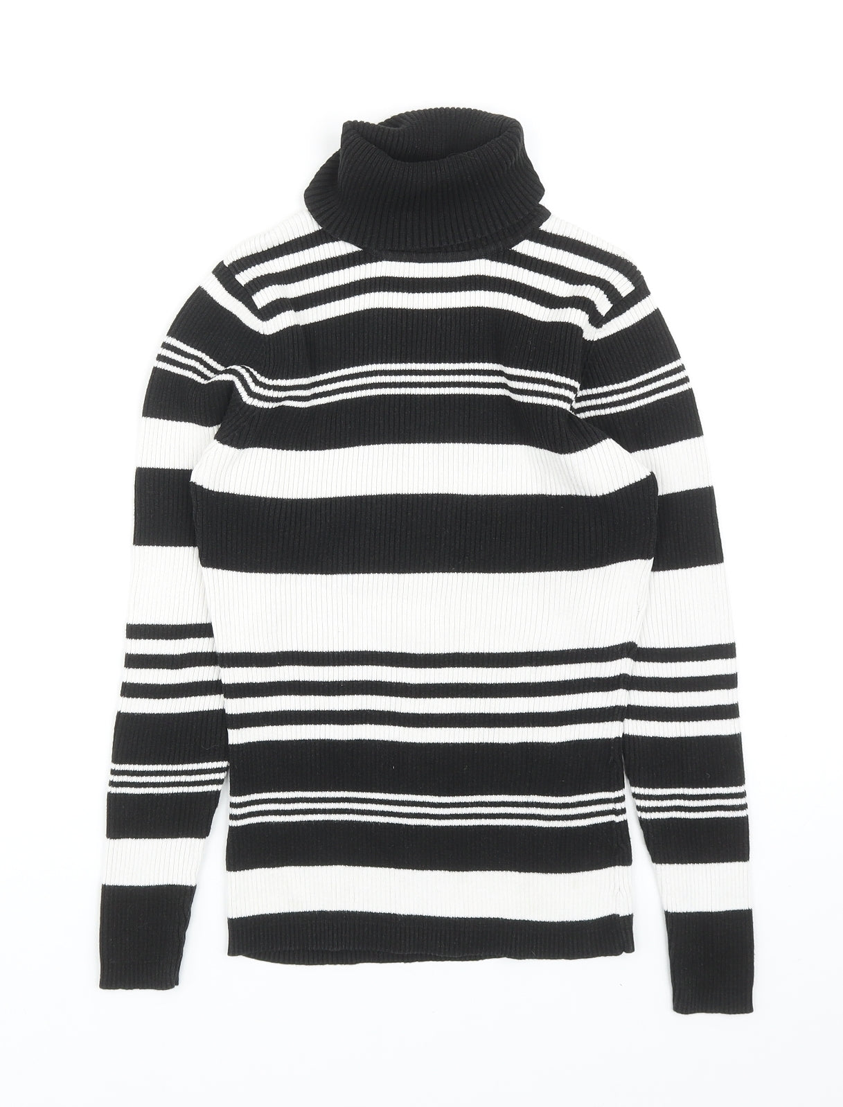 Papaya Womens Black Roll Neck Striped Cotton Pullover Jumper Size 10