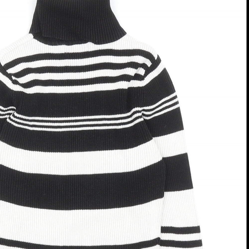 Papaya Womens Black Roll Neck Striped Cotton Pullover Jumper Size 10