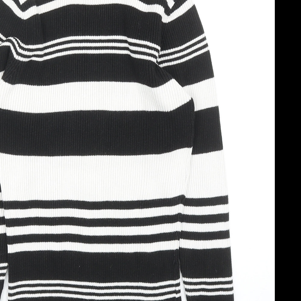 Papaya Womens Black Roll Neck Striped Cotton Pullover Jumper Size 10