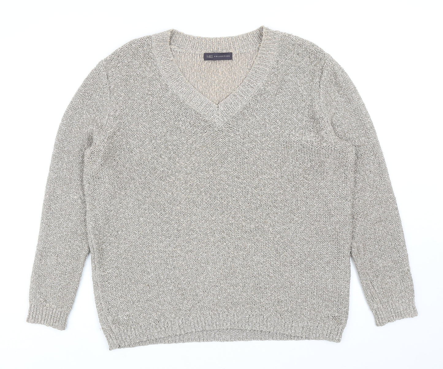 Marks and Spencer Womens Gold V-Neck Cotton Pullover Jumper Size 18