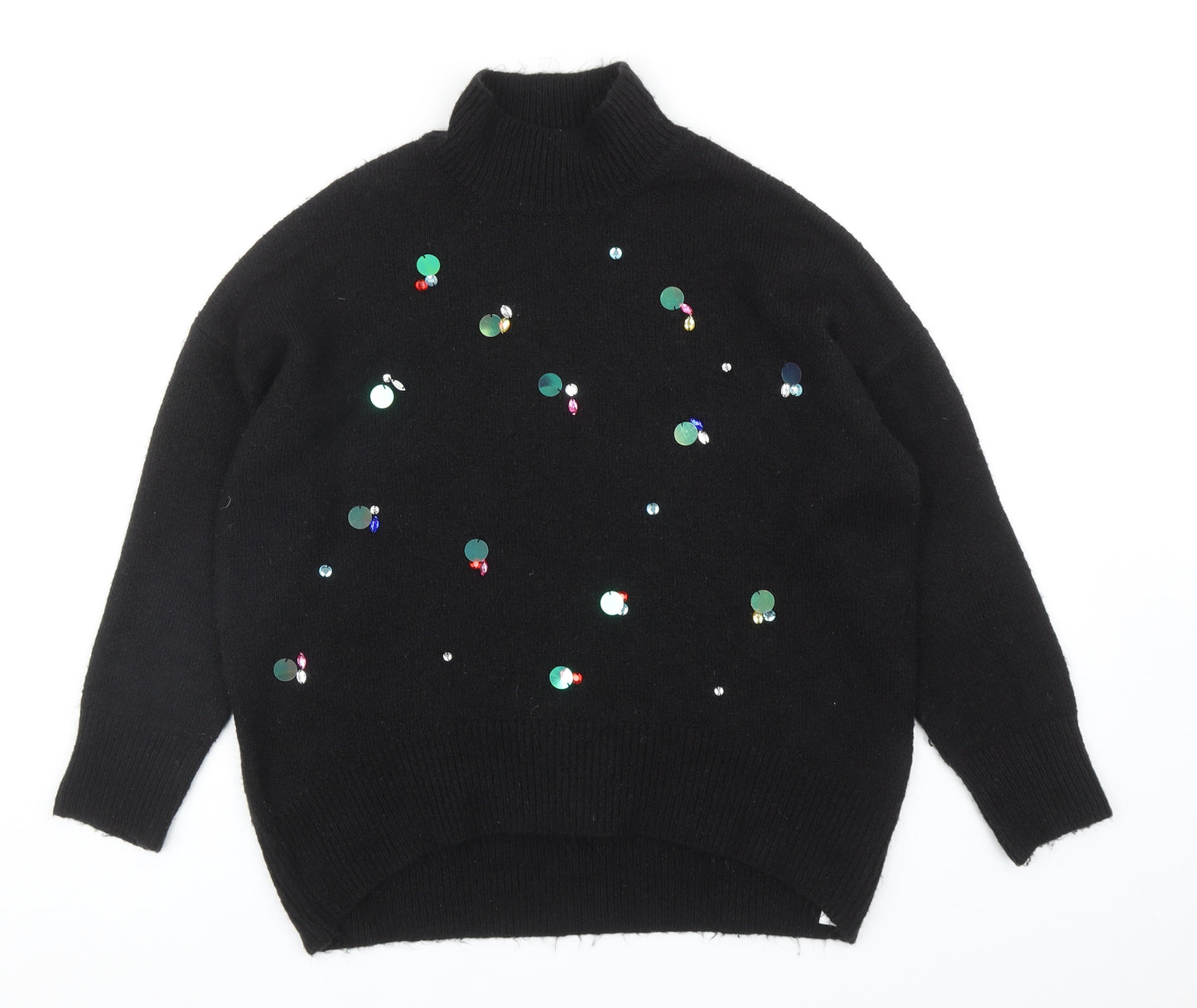 F&F Womens Black High Neck Acrylic Pullover Jumper Size 12