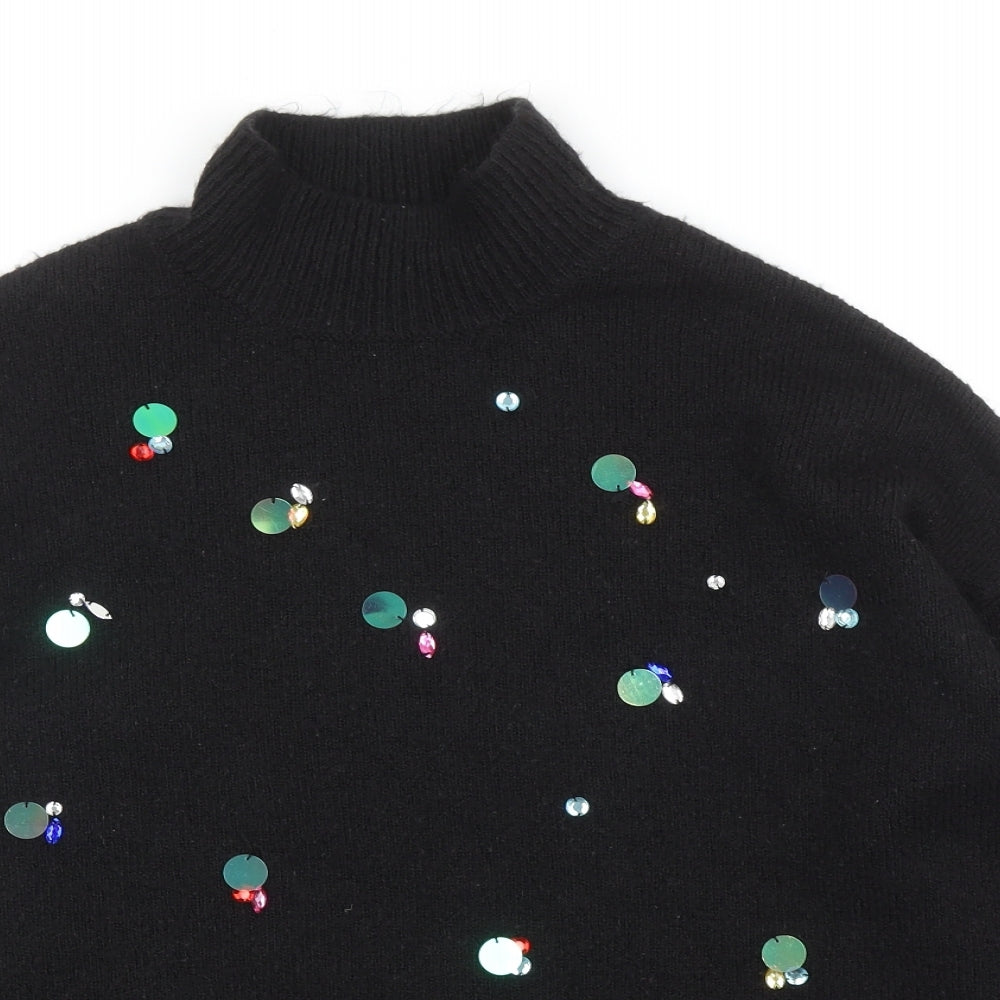 F&F Womens Black High Neck Acrylic Pullover Jumper Size 12