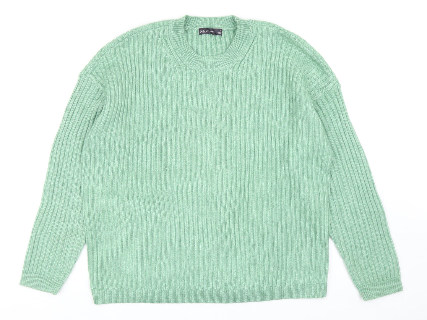 Marks and Spencer Womens Green Round Neck Acrylic Pullover Jumper Size L