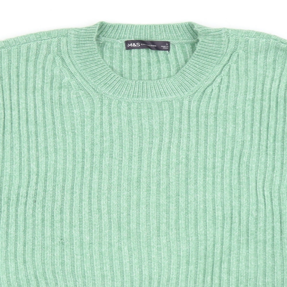 Marks and Spencer Womens Green Round Neck Acrylic Pullover Jumper Size L