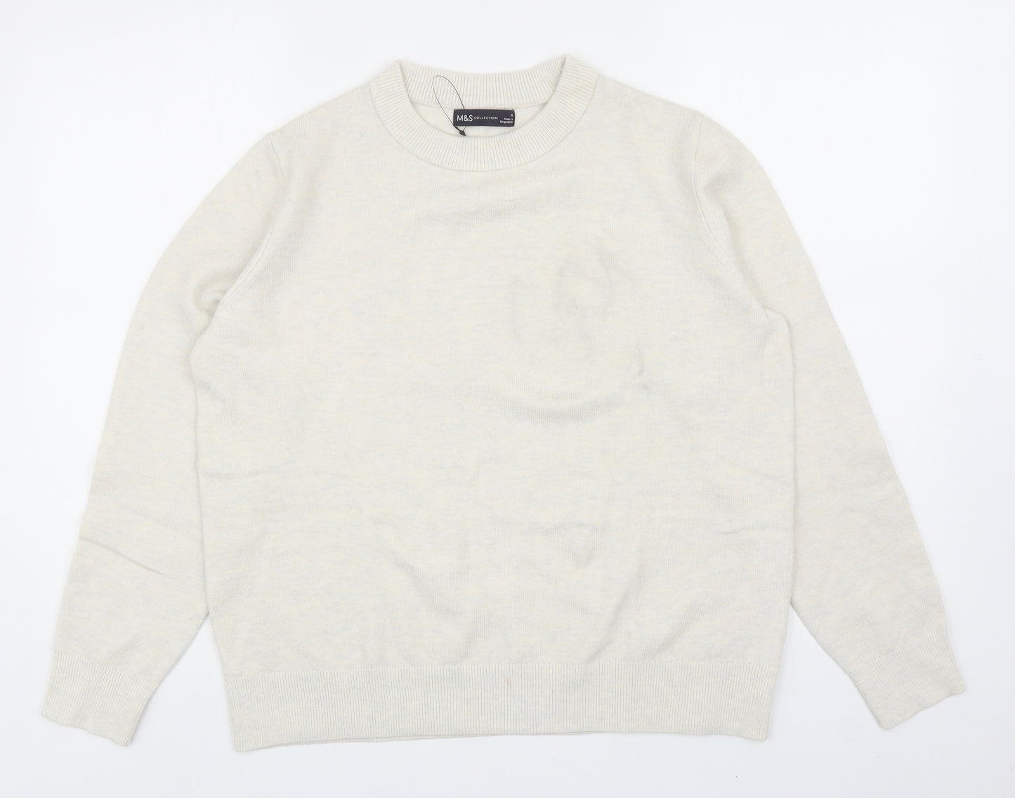 Marks and Spencer Womens Ivory Round Neck Polyester Pullover Jumper Size M