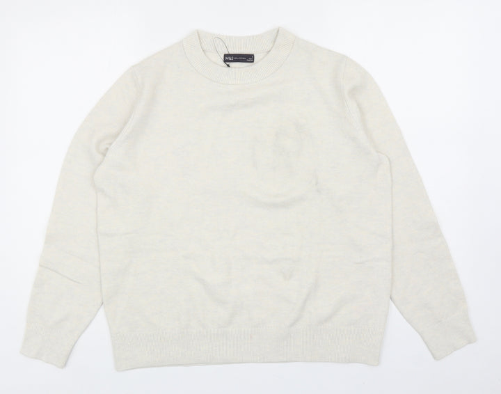 Marks and Spencer Womens Ivory Round Neck Polyester Pullover Jumper Size M