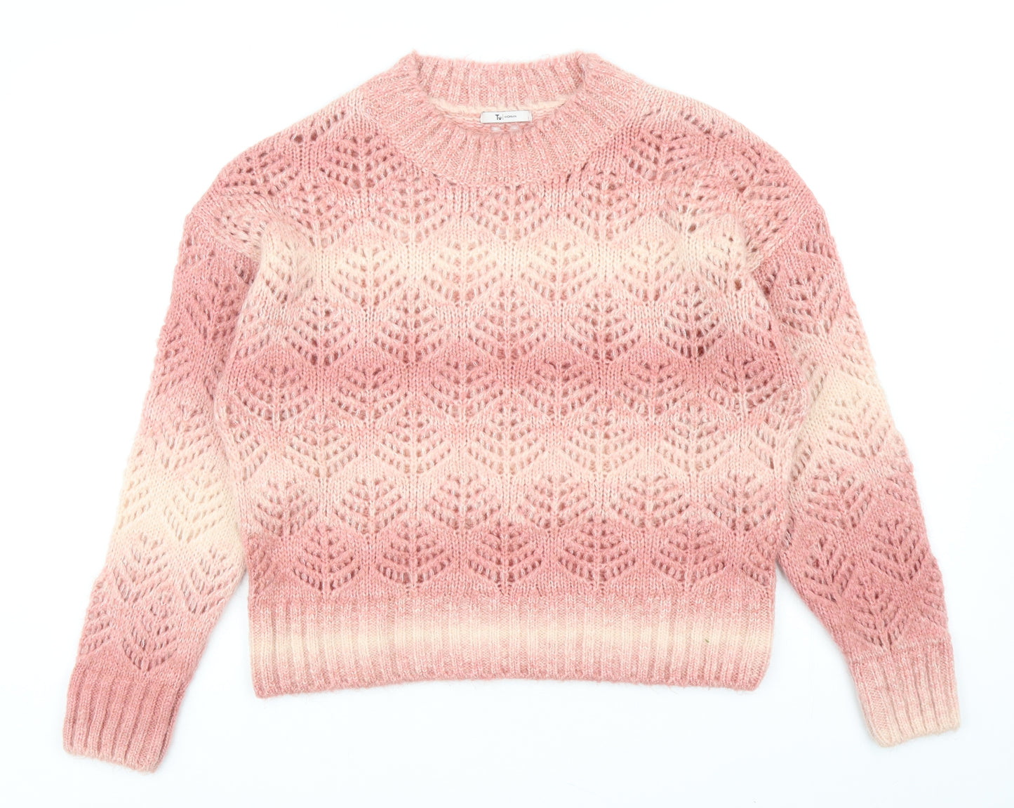 TU Womens Pink Round Neck Geometric Acrylic Pullover Jumper Size 12