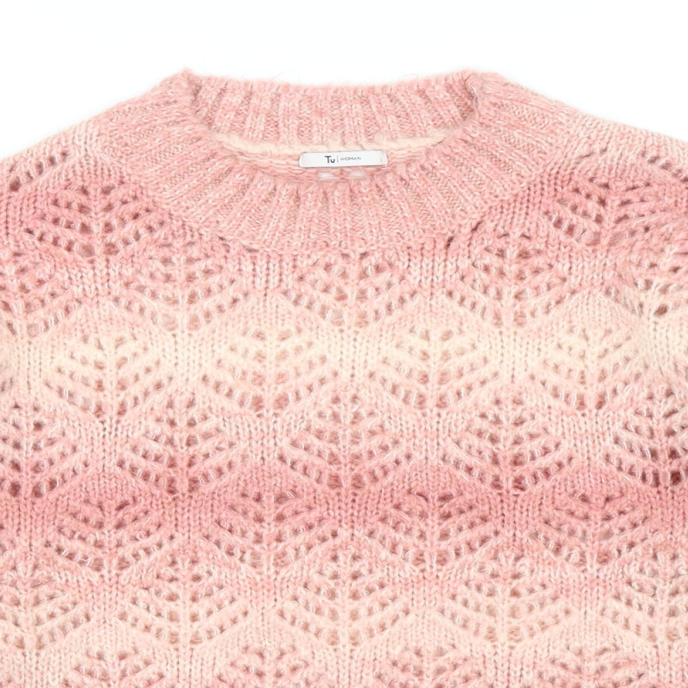 TU Womens Pink Round Neck Geometric Acrylic Pullover Jumper Size 12