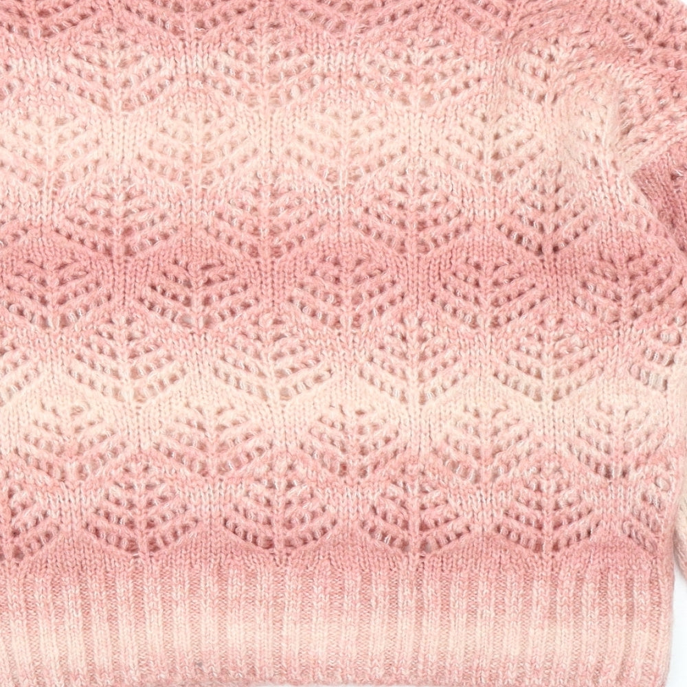 TU Womens Pink Round Neck Geometric Acrylic Pullover Jumper Size 12