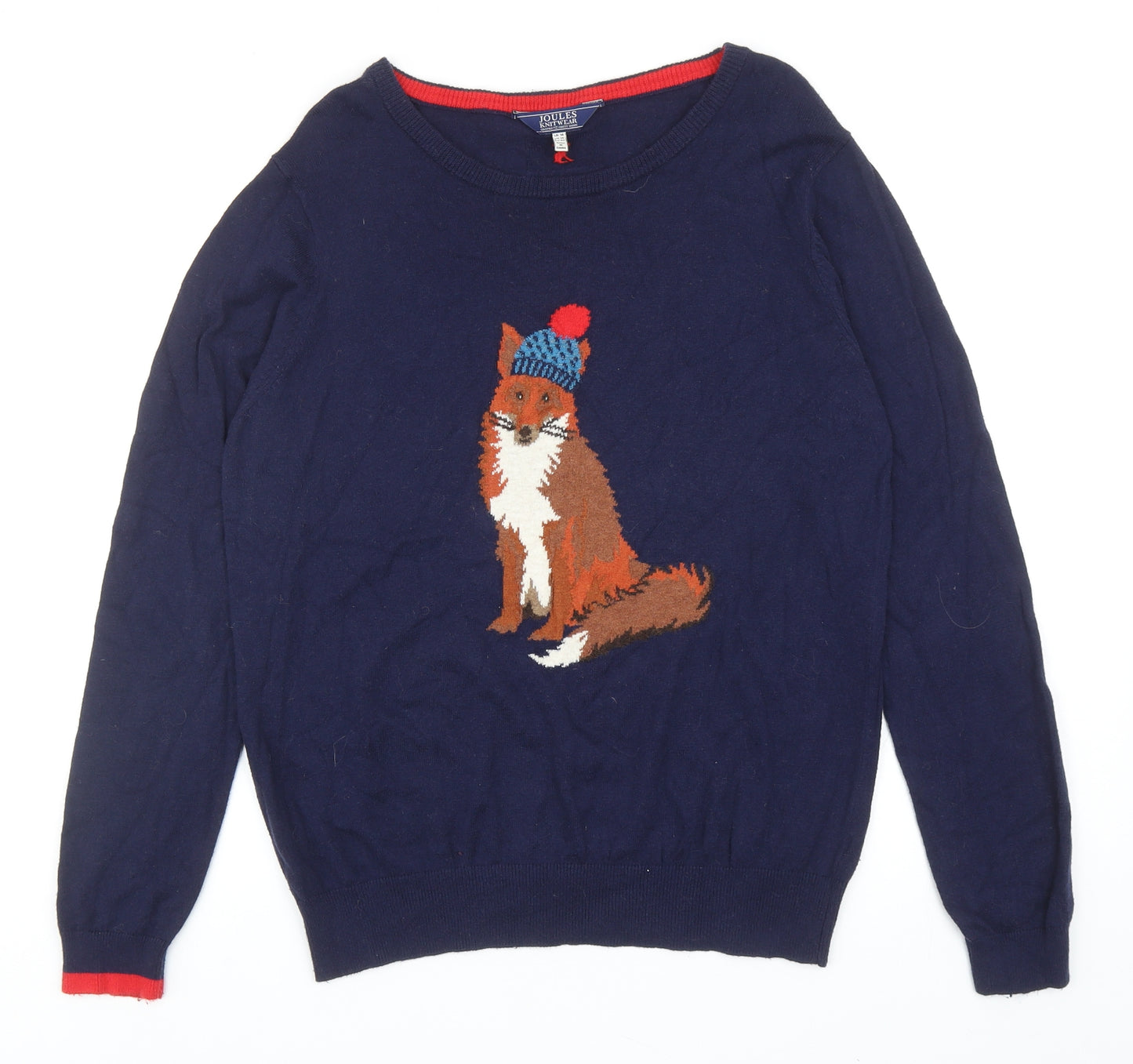 Joules Womens Blue Scoop Neck Cotton Pullover Jumper Size 14 - Fox