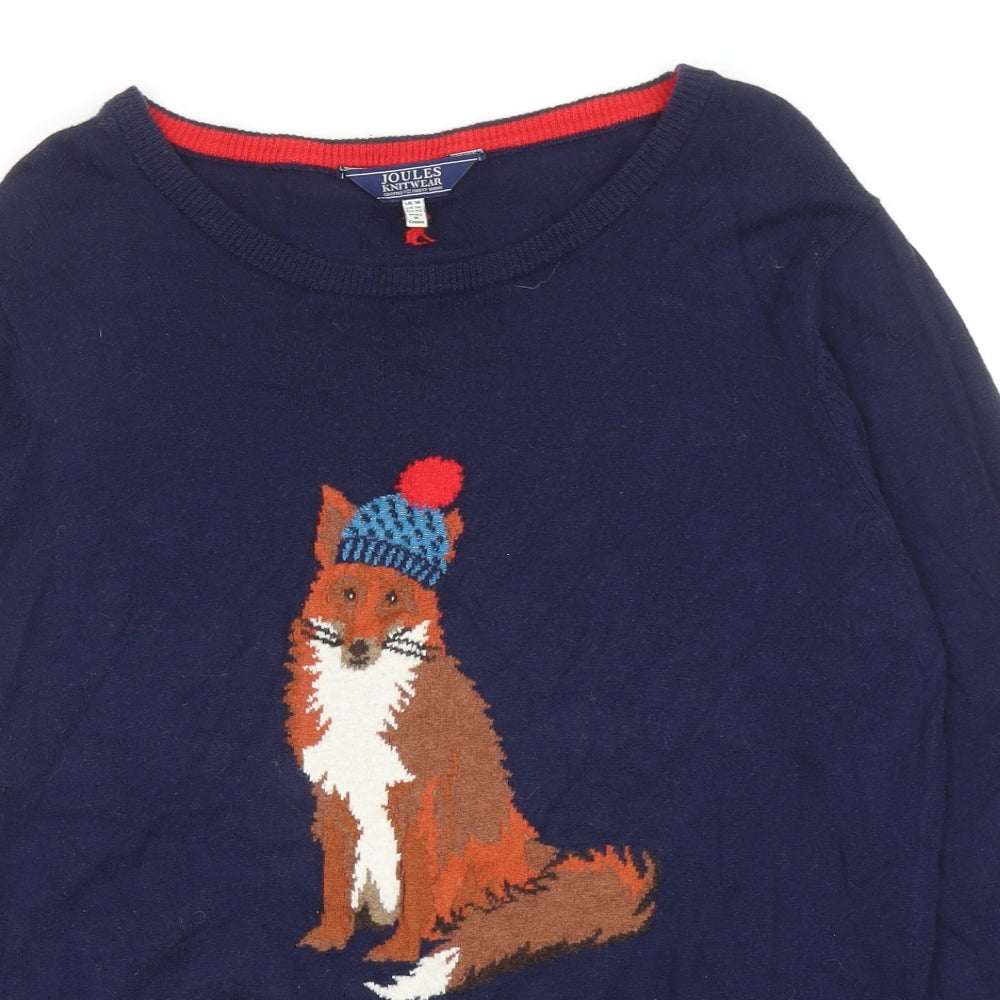 Joules Womens Blue Scoop Neck Cotton Pullover Jumper Size 14 - Fox