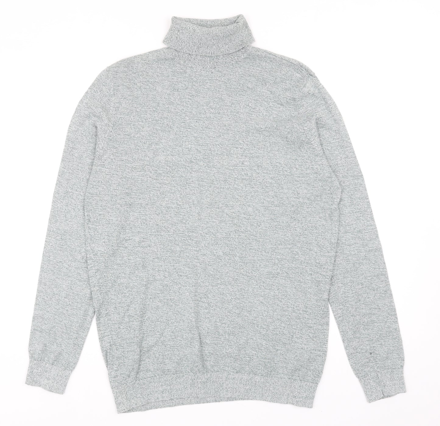 New Look Mens Grey Roll Neck Cotton Pullover Jumper Size M Long Sleeve
