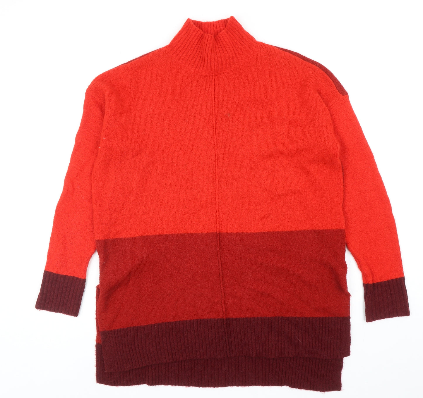 Oasis Womens Red High Neck Acrylic Pullover Jumper Size XS - Colourblock