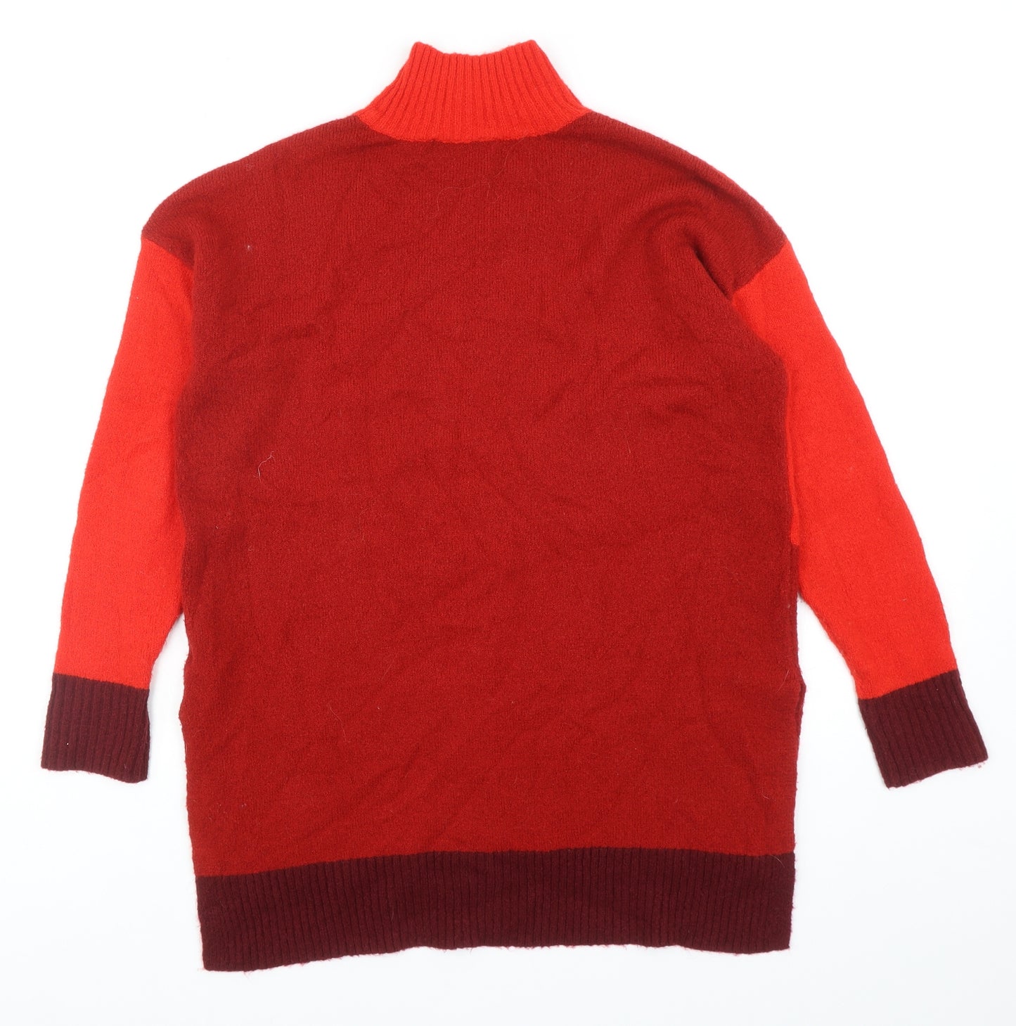 Oasis Womens Red High Neck Acrylic Pullover Jumper Size XS - Colourblock
