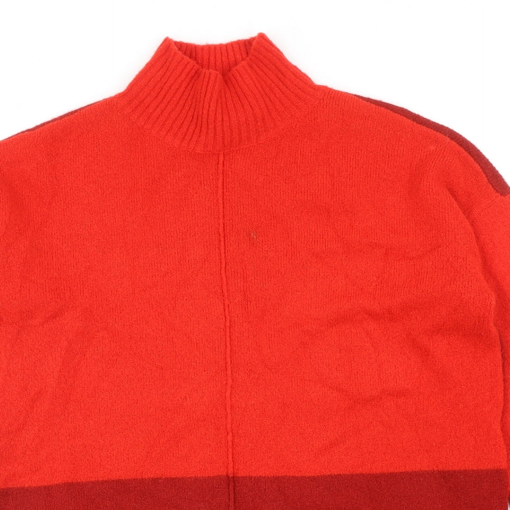 Oasis Womens Red High Neck Acrylic Pullover Jumper Size XS - Colourblock