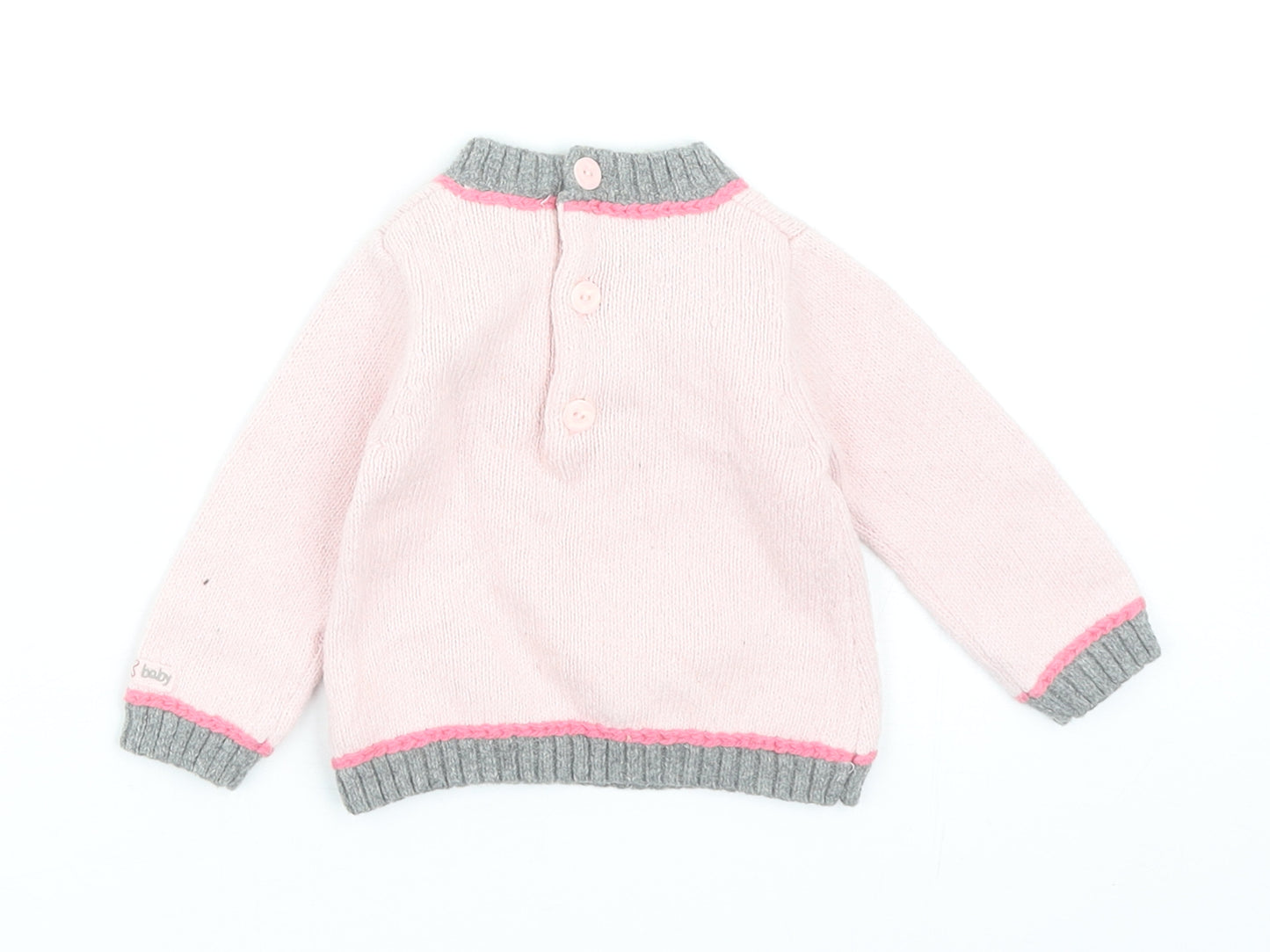 Boboli Girls Pink Cotton Pullover Jumper Size 3-6 Months Button - Teddy Bear