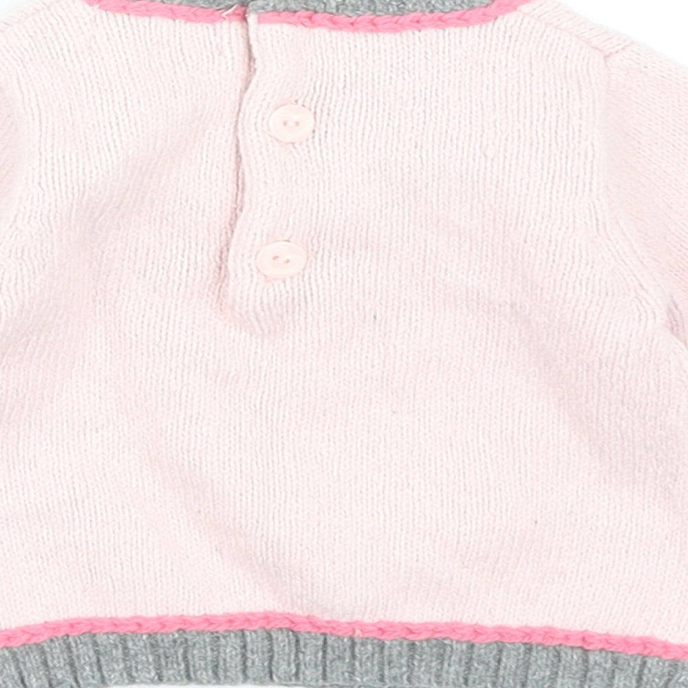 Boboli Girls Pink Cotton Pullover Jumper Size 3-6 Months Button - Teddy Bear