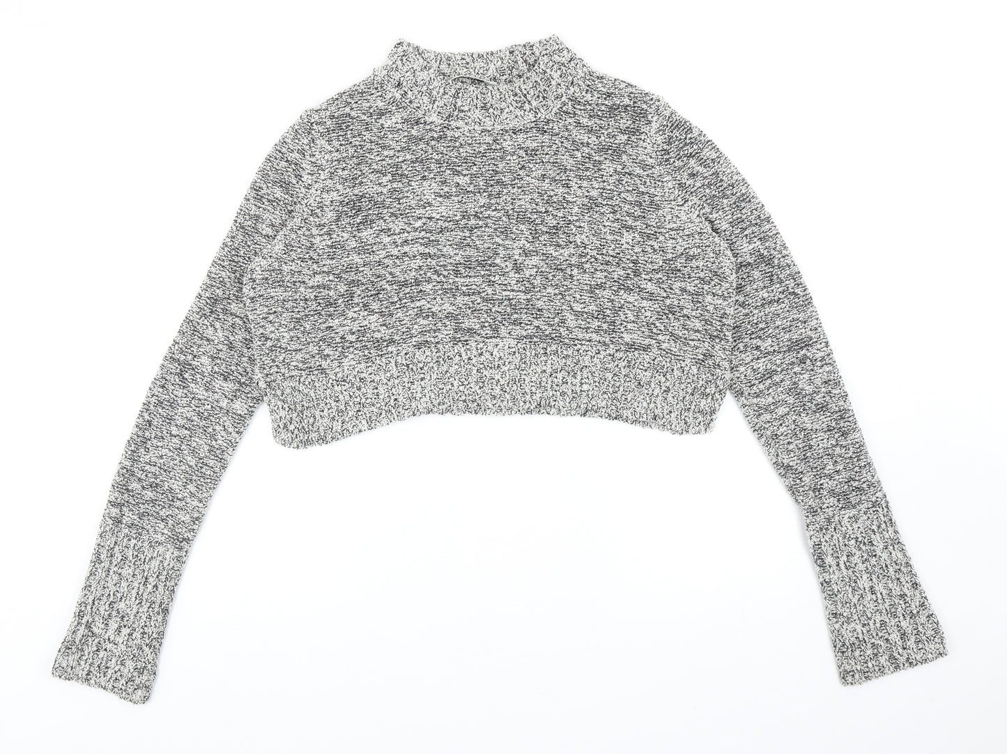 All Saints Womens Grey Mock Neck Cotton Pullover Jumper Size S - Cropped
