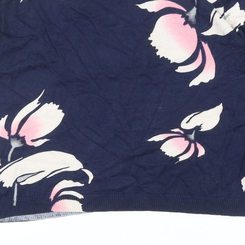 Oasis Womens Blue Round Neck Floral Cotton Pullover Jumper Size L