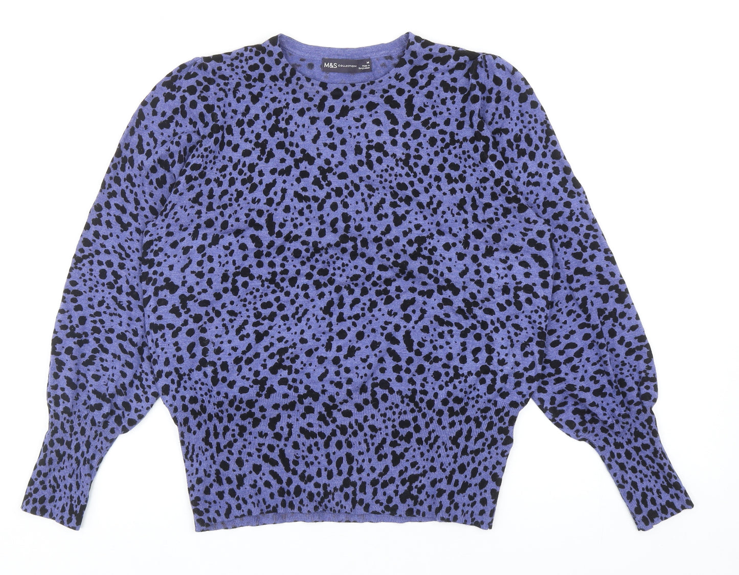 Marks and Spencer Womens Blue Round Neck Geometric Viscose Pullover Jumper Size 14
