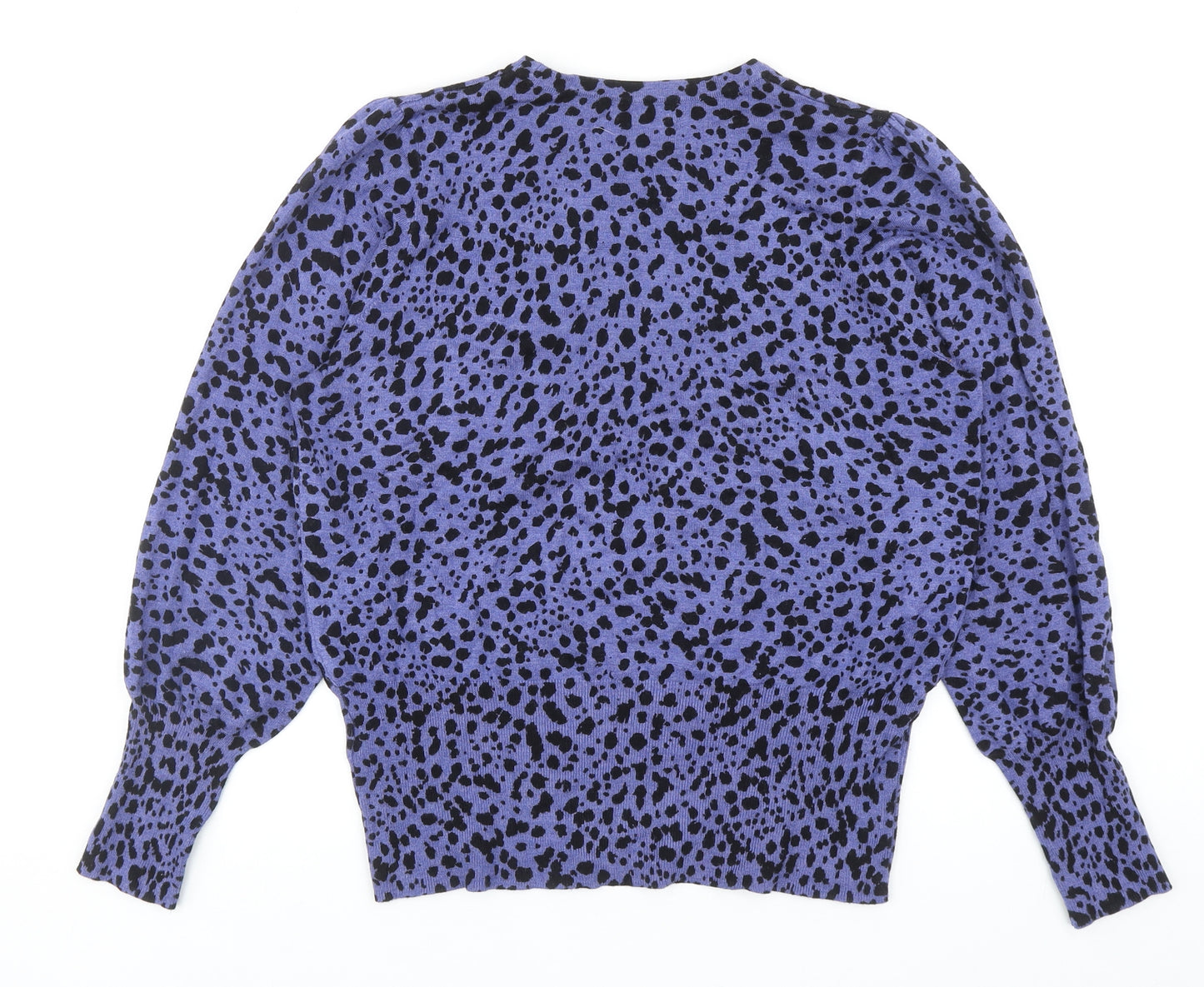 Marks and Spencer Womens Blue Round Neck Geometric Viscose Pullover Jumper Size 14