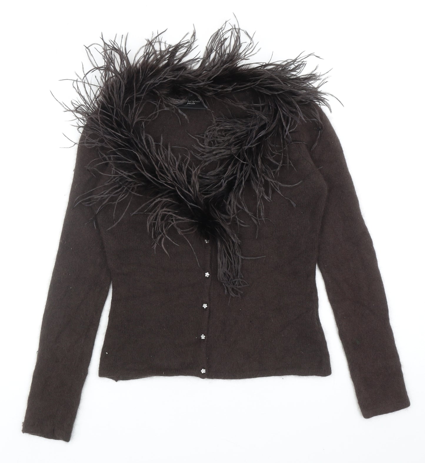 Principles Womens Brown V-Neck Angora Cardigan Jumper Size 8