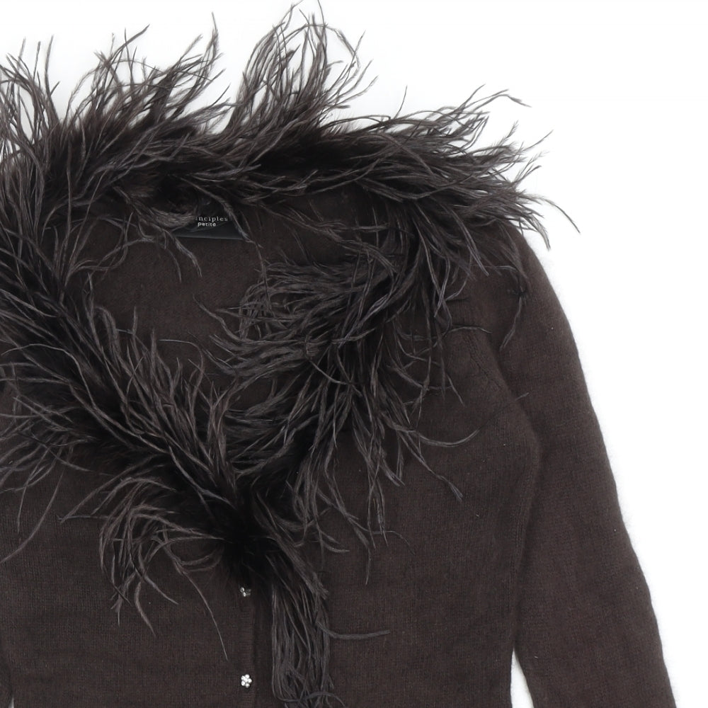 Principles Womens Brown V-Neck Angora Cardigan Jumper Size 8