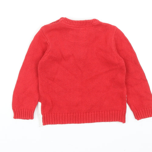 F&F Baby Red Cotton Pullover Jumper Size 9-12 Months Button - Christmas Reindeer