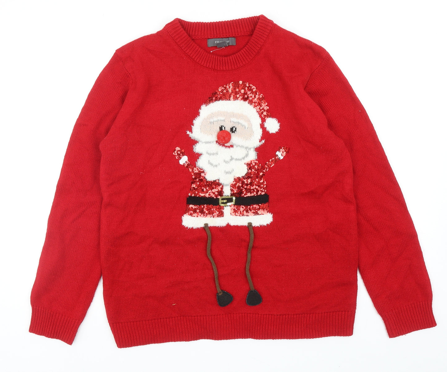 Primark Womens Red Round Neck Acrylic Pullover Jumper Size S - Christmas