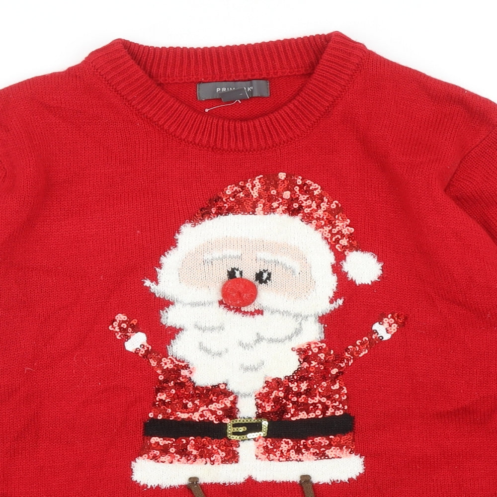 Primark Womens Red Round Neck Acrylic Pullover Jumper Size S - Christmas