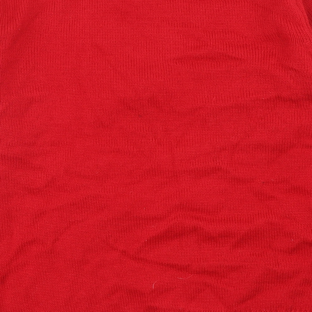 Primark Womens Red Round Neck Acrylic Pullover Jumper Size S - Christmas