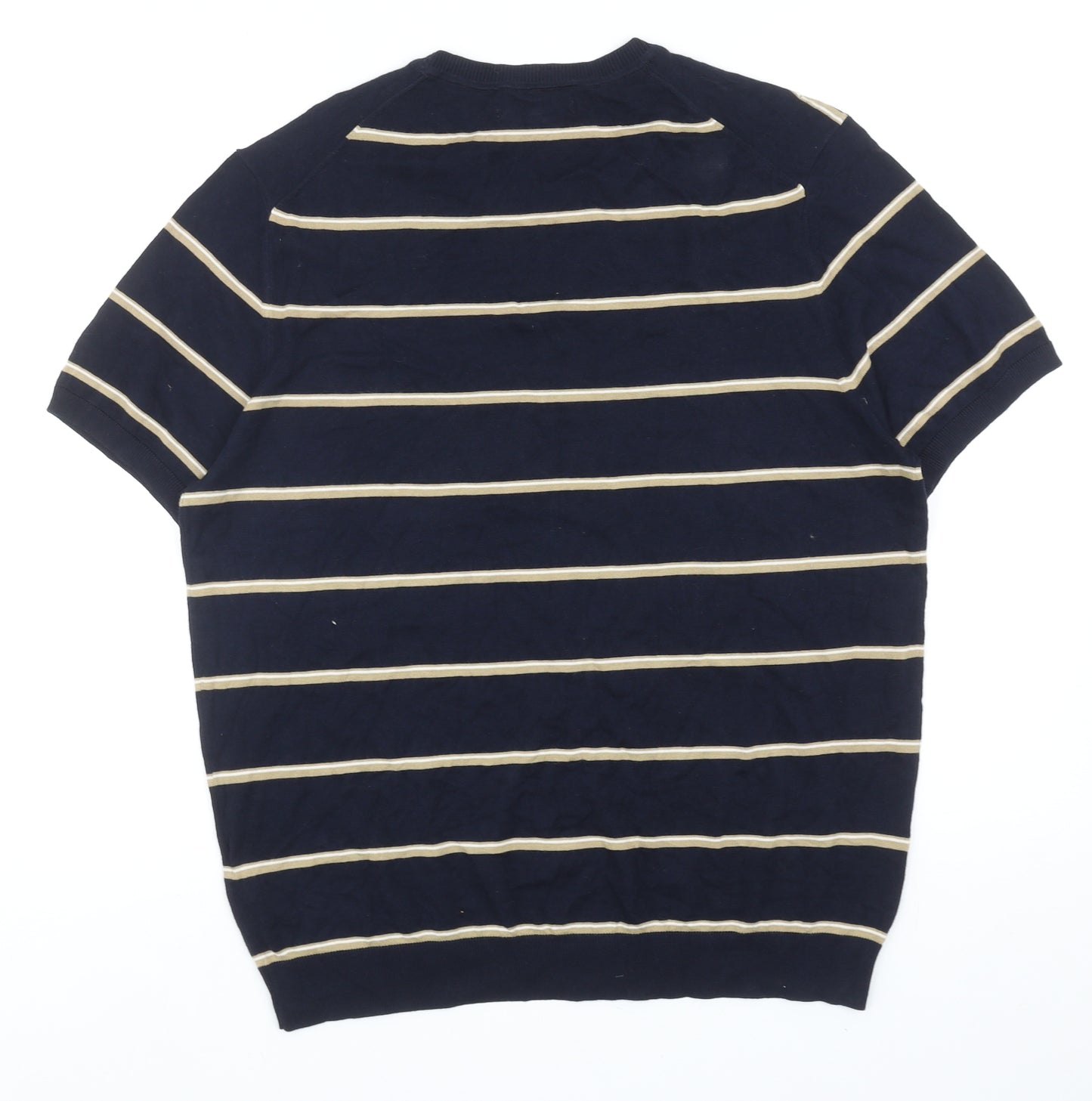 Autograph Mens Blue Striped Cotton T-Shirt Size L Round Neck