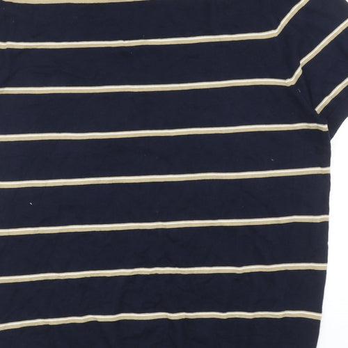 Autograph Mens Blue Striped Cotton T-Shirt Size L Round Neck