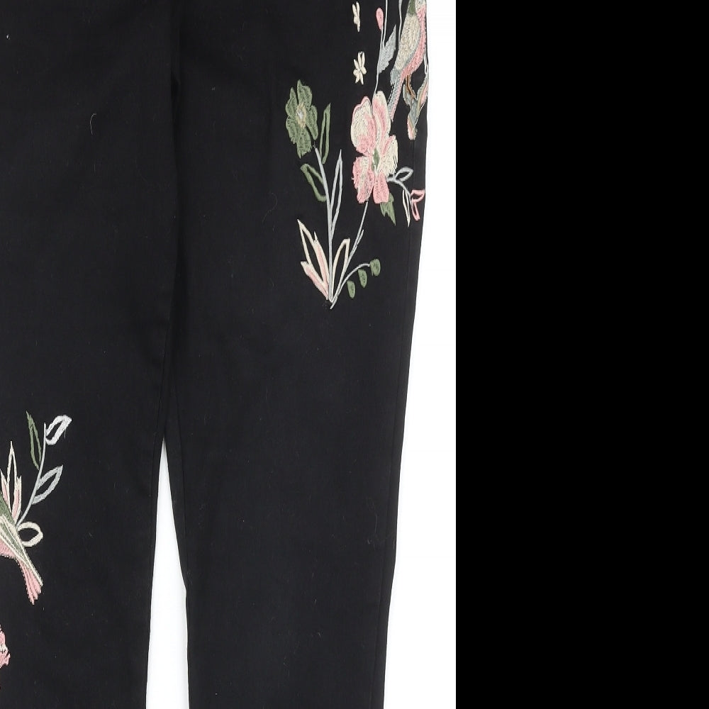 Preworn Womens Black Cotton Skinny Jeans Size 16 Regular Zip - Flower Detail