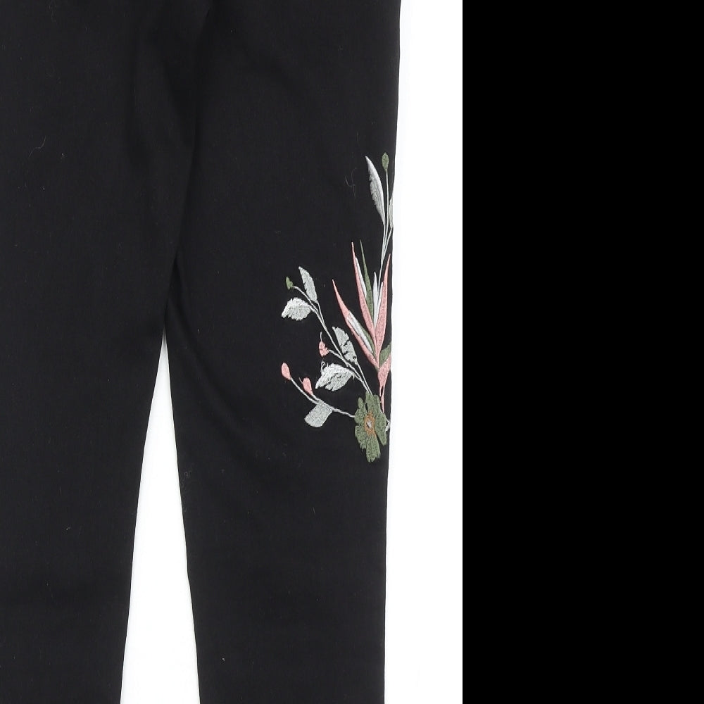 Preworn Womens Black Cotton Skinny Jeans Size 16 Regular Zip - Flower Detail