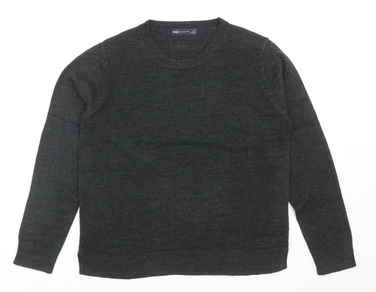Marks and Spencer Womens Grey Round Neck Acrylic Pullover Jumper Size 14