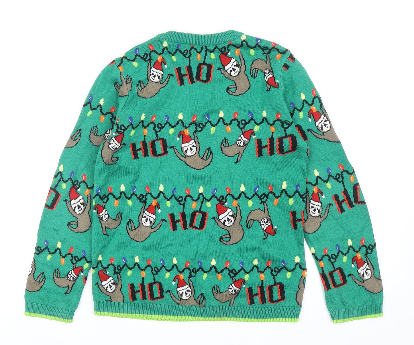 NEXT Boys Green Round Neck Geometric Cotton Pullover Jumper Size 9 Years Pullover - Christmas Sloth