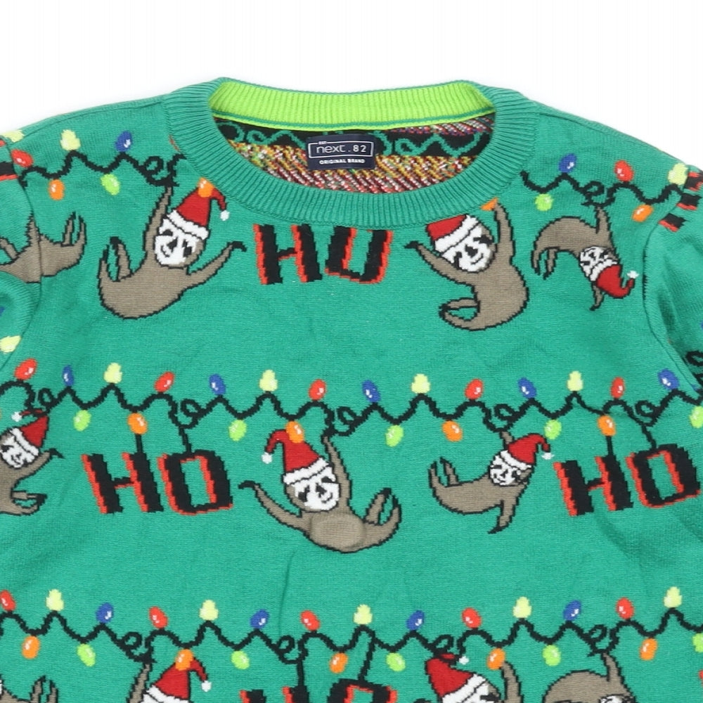NEXT Boys Green Round Neck Geometric Cotton Pullover Jumper Size 9 Years Pullover - Christmas Sloth
