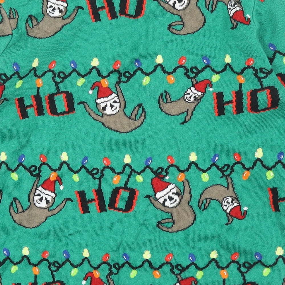 NEXT Boys Green Round Neck Geometric Cotton Pullover Jumper Size 9 Years Pullover - Christmas Sloth