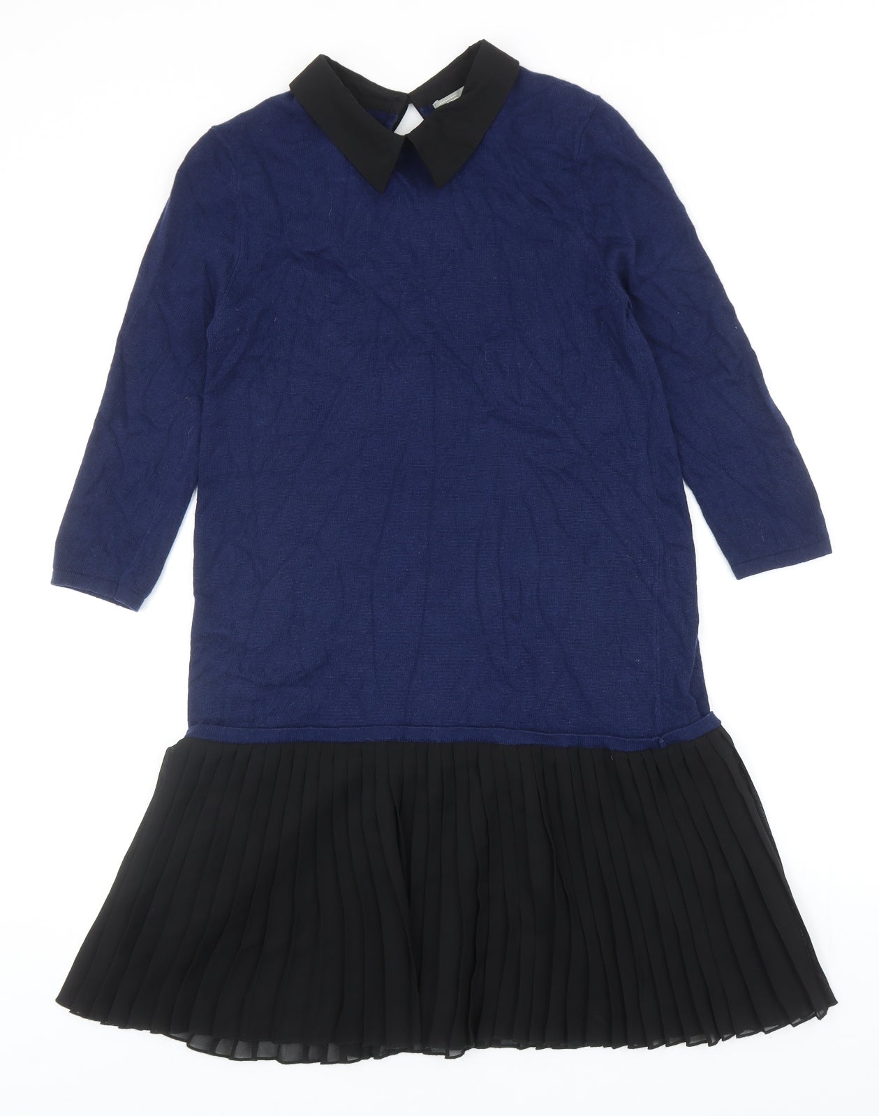 ASOS Womens Blue Colourblock Cotton Jumper Dress Size 10 Collared Button