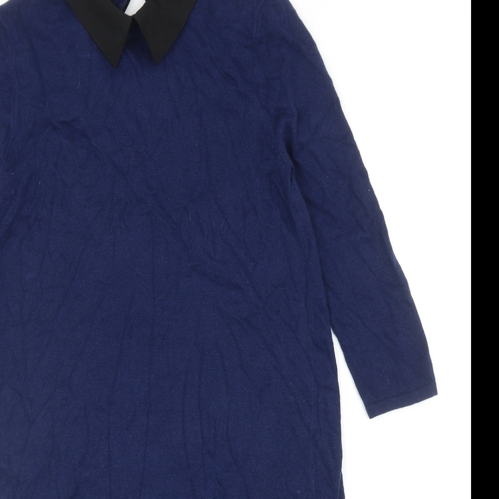 ASOS Womens Blue Colourblock Cotton Jumper Dress Size 10 Collared Button