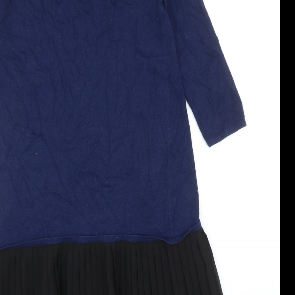 ASOS Womens Blue Colourblock Cotton Jumper Dress Size 10 Collared Button